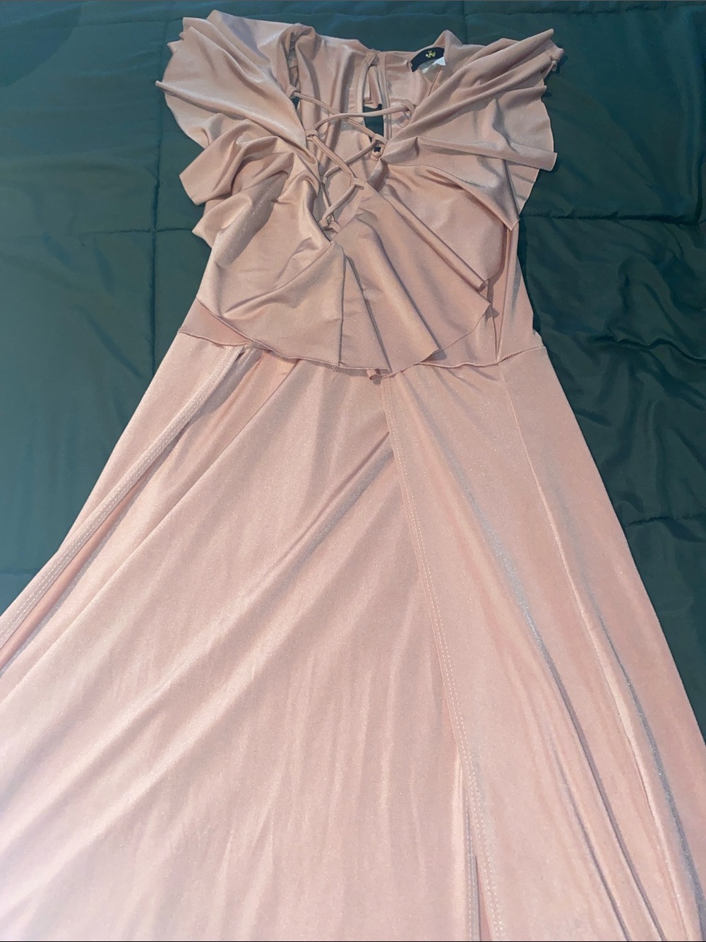 Ruffled Lace-Up Maxi Dress in Light Pink